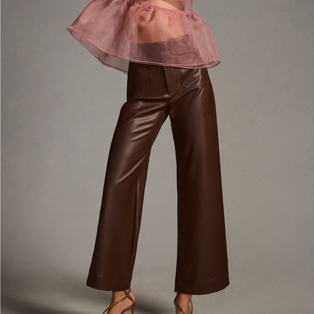 Maeve Chocolate Wide-Leg Leather Pants 27 Talk